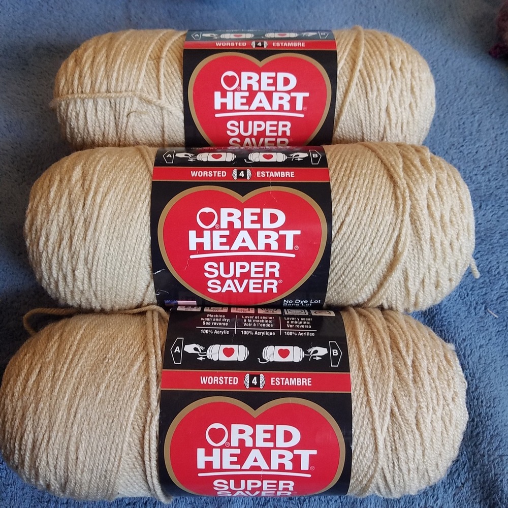 Red Heart Super Saver Yarn 3 Skeins Buff 0334 Tan Worsted Medium 4 New Acrylic